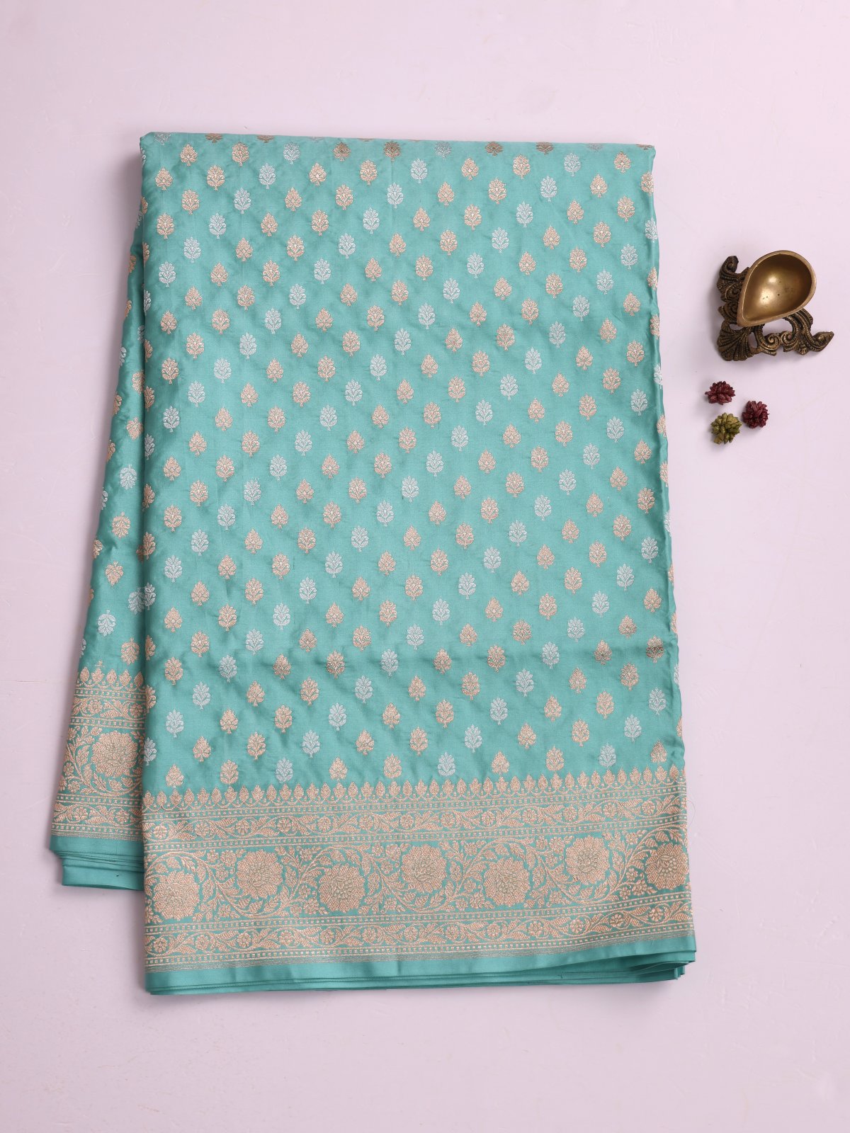 Light Blue Banaras Silk Saree With Zari Border