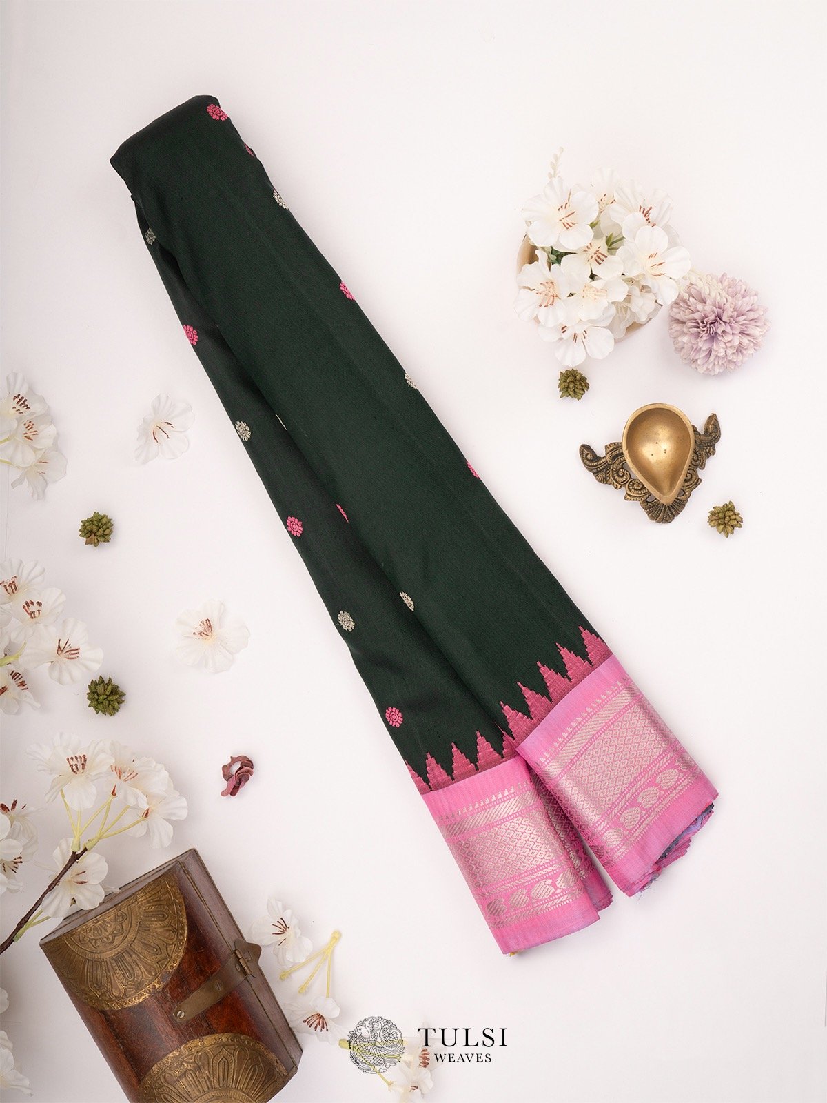 Blackish Green Gadwal Silk Saree