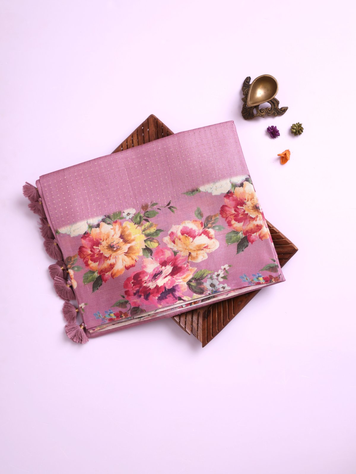 Baby Pink Tussar Silk Saree with Printed Border