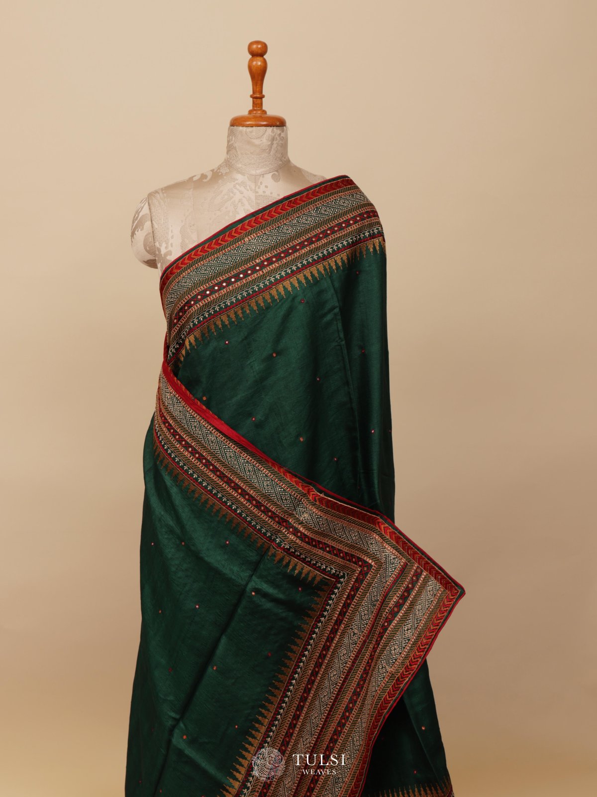 Emerald Green Tussar Silk Saree