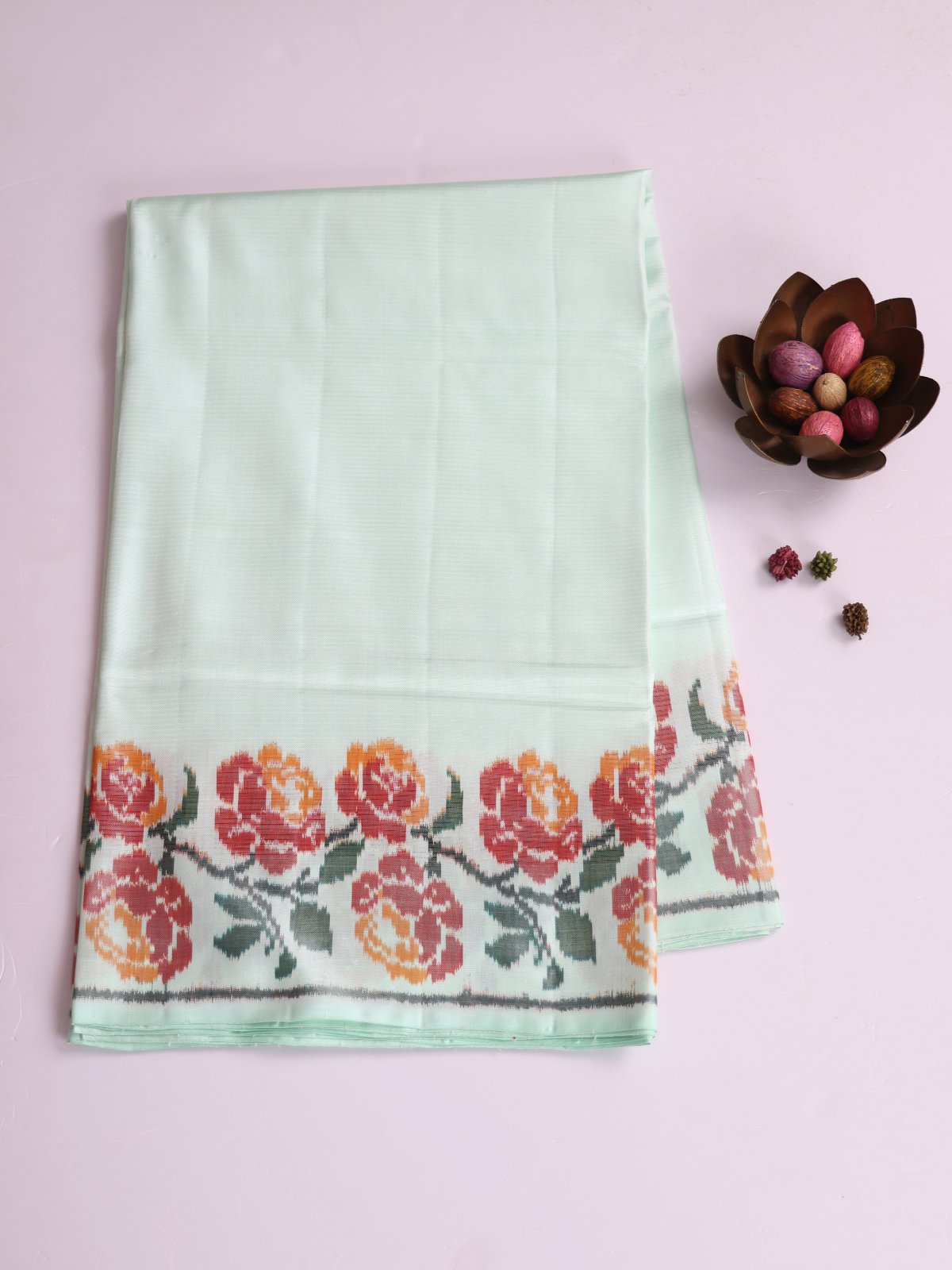 Light Bluish Green Patola Silk Saree