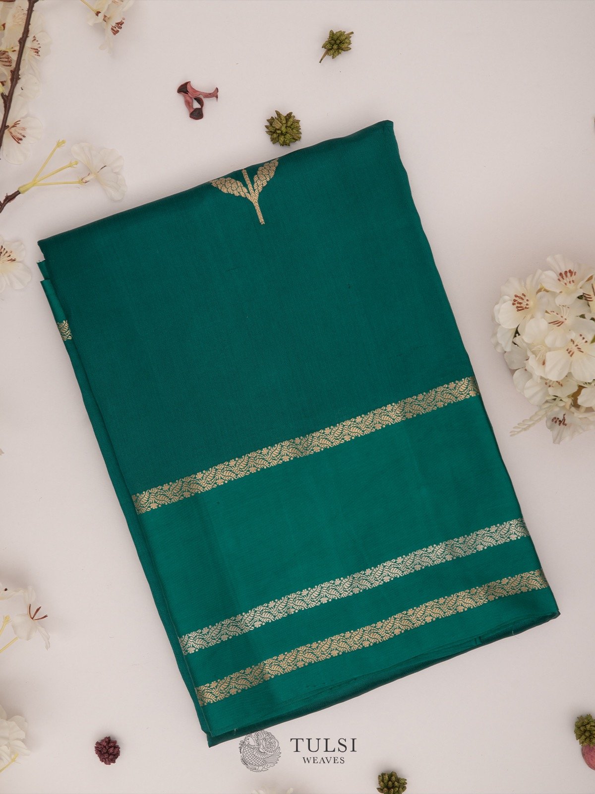 Teal Green Banarasi Silk Saree with contrast blouse