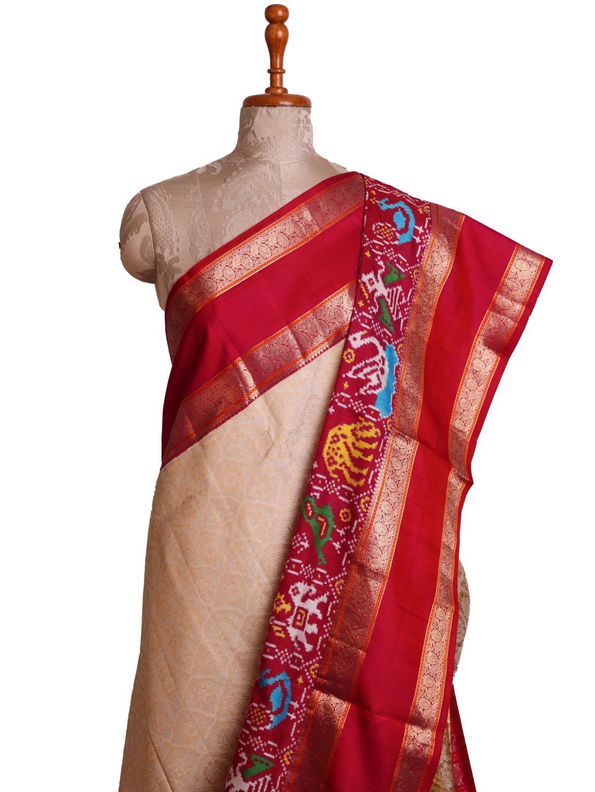 Off White Kanjeevaram Silk Saree With Red Patan Patola Border