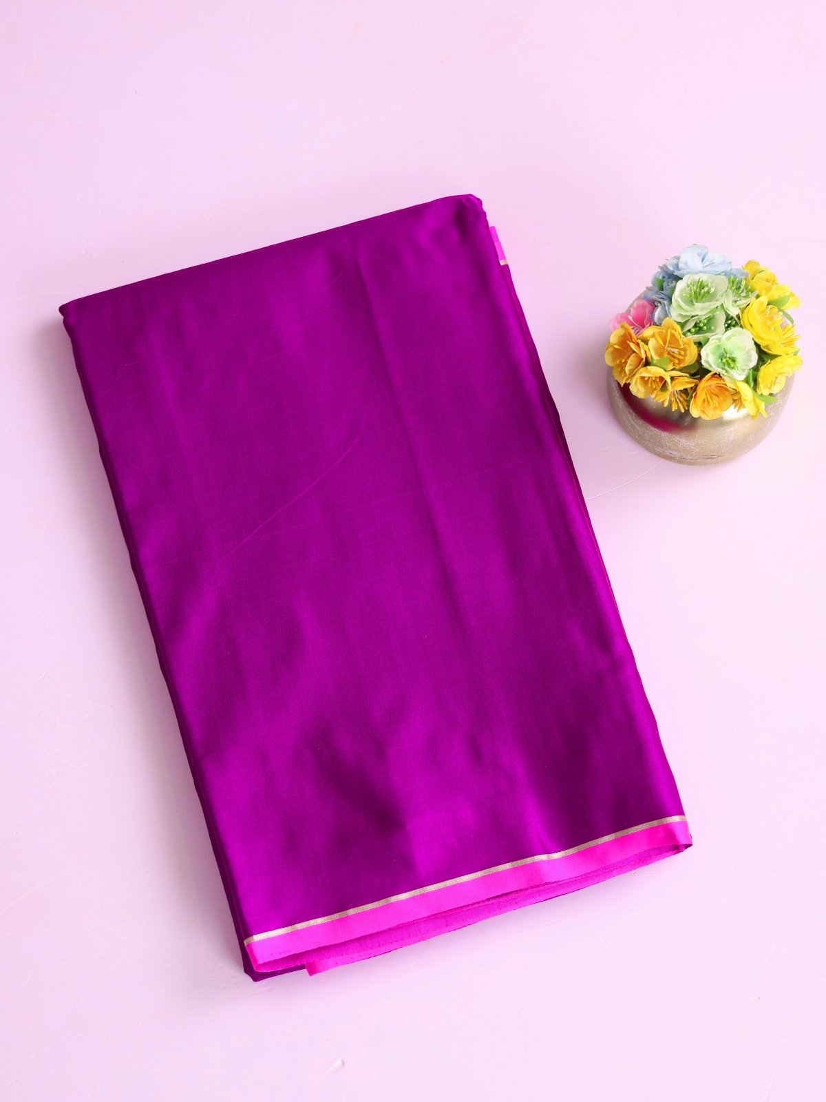 Purple Mashru Silk Saree With Pink Border