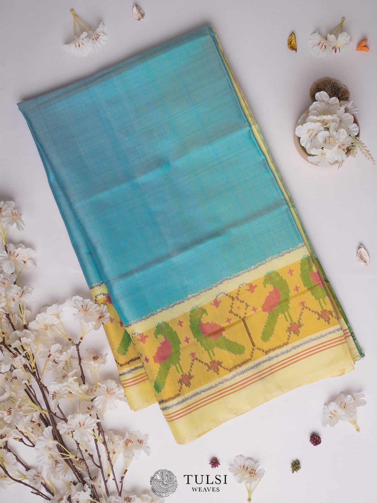 Light Blue Patrola Silk Saree with light green border