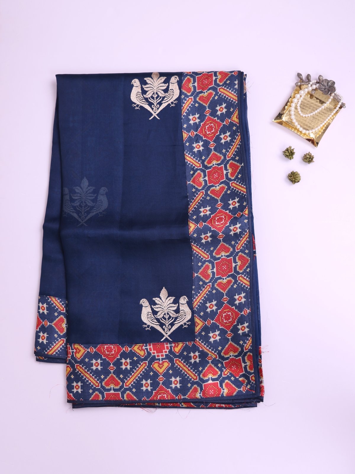 Navy Blue Organza Silk Saree with Blue Printed Border