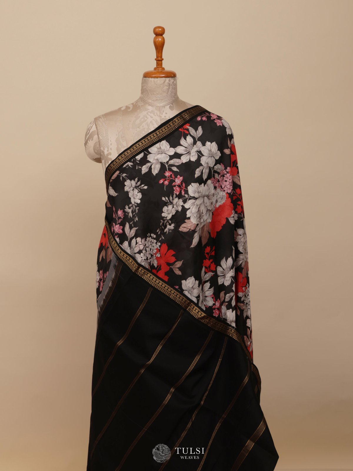 Black Printed Kanjeevaram Silk Saree