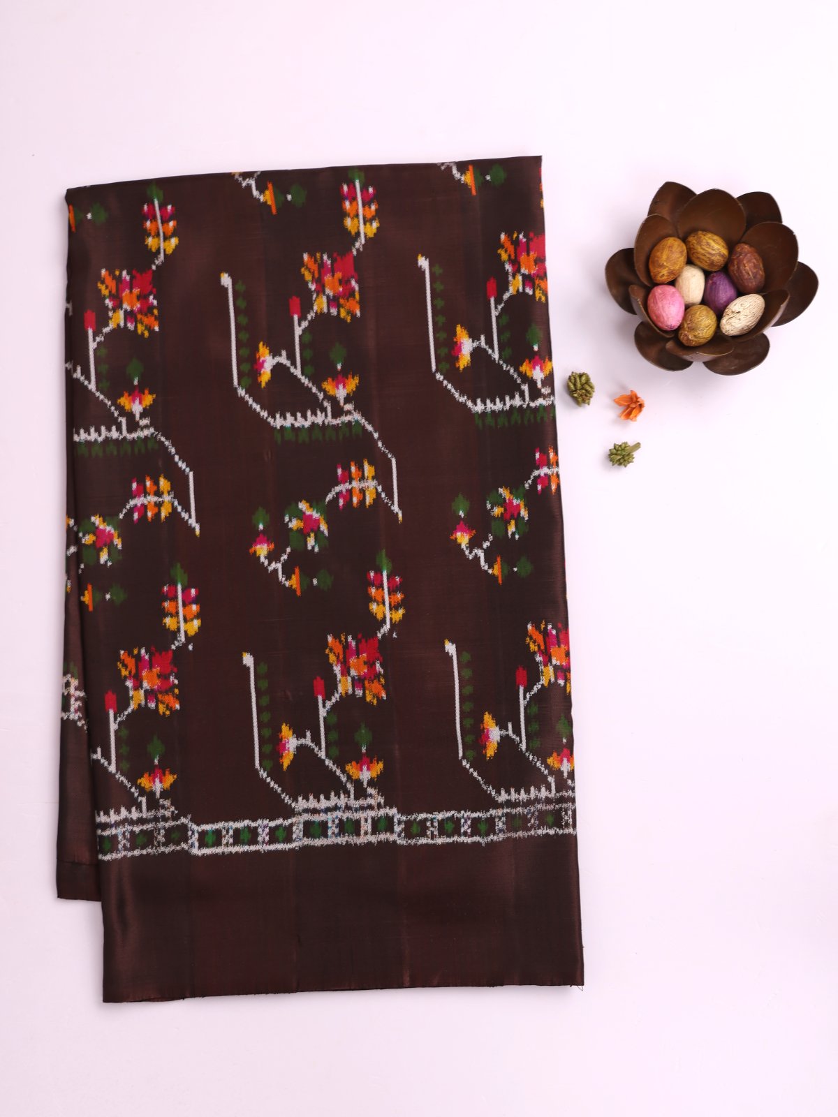 Dark Brown Patola Silk Saree