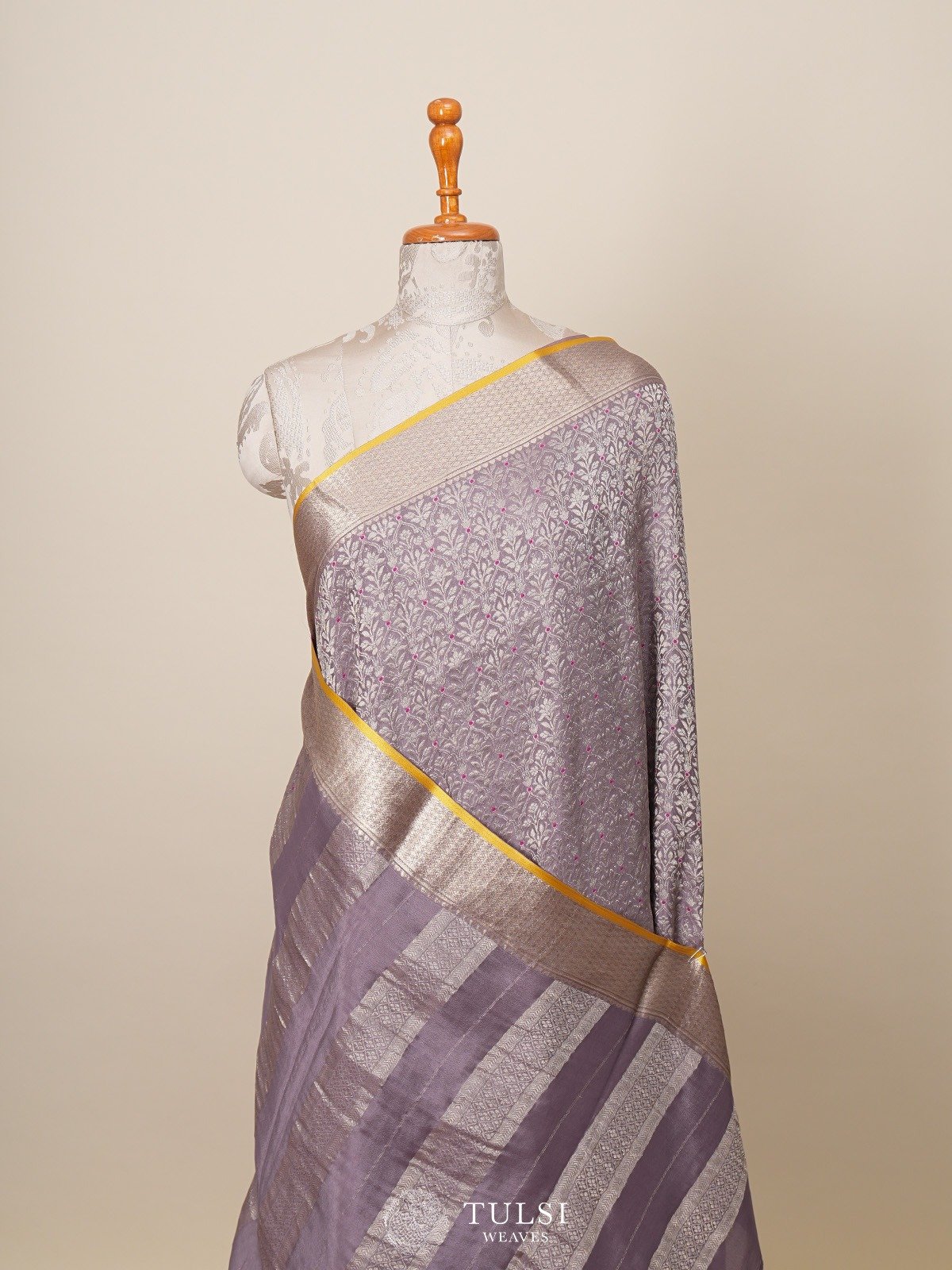 Lilac Banaras Crepe Silk Saree