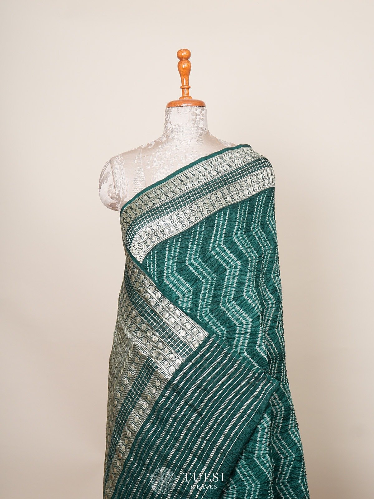 Sea Green Tussar Bandhini Silk Saree