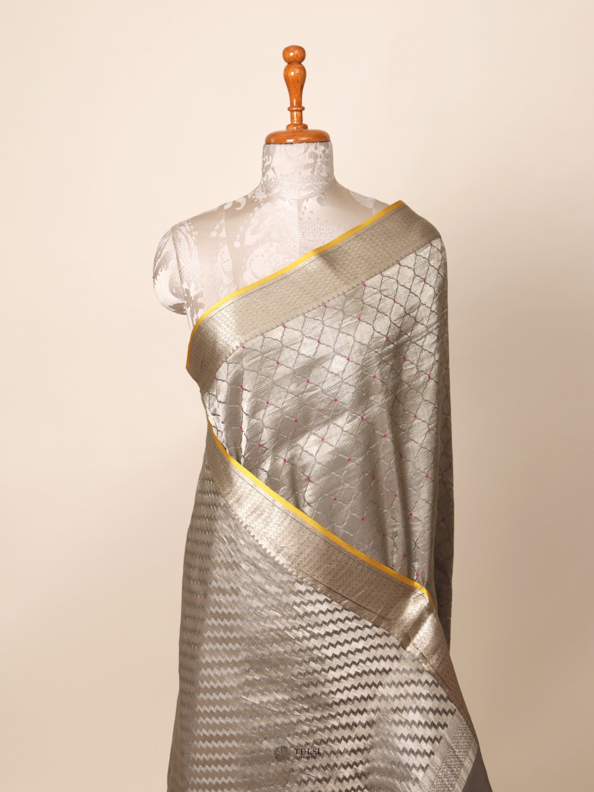 Sage Green Banaras Crepe Silk Saree
