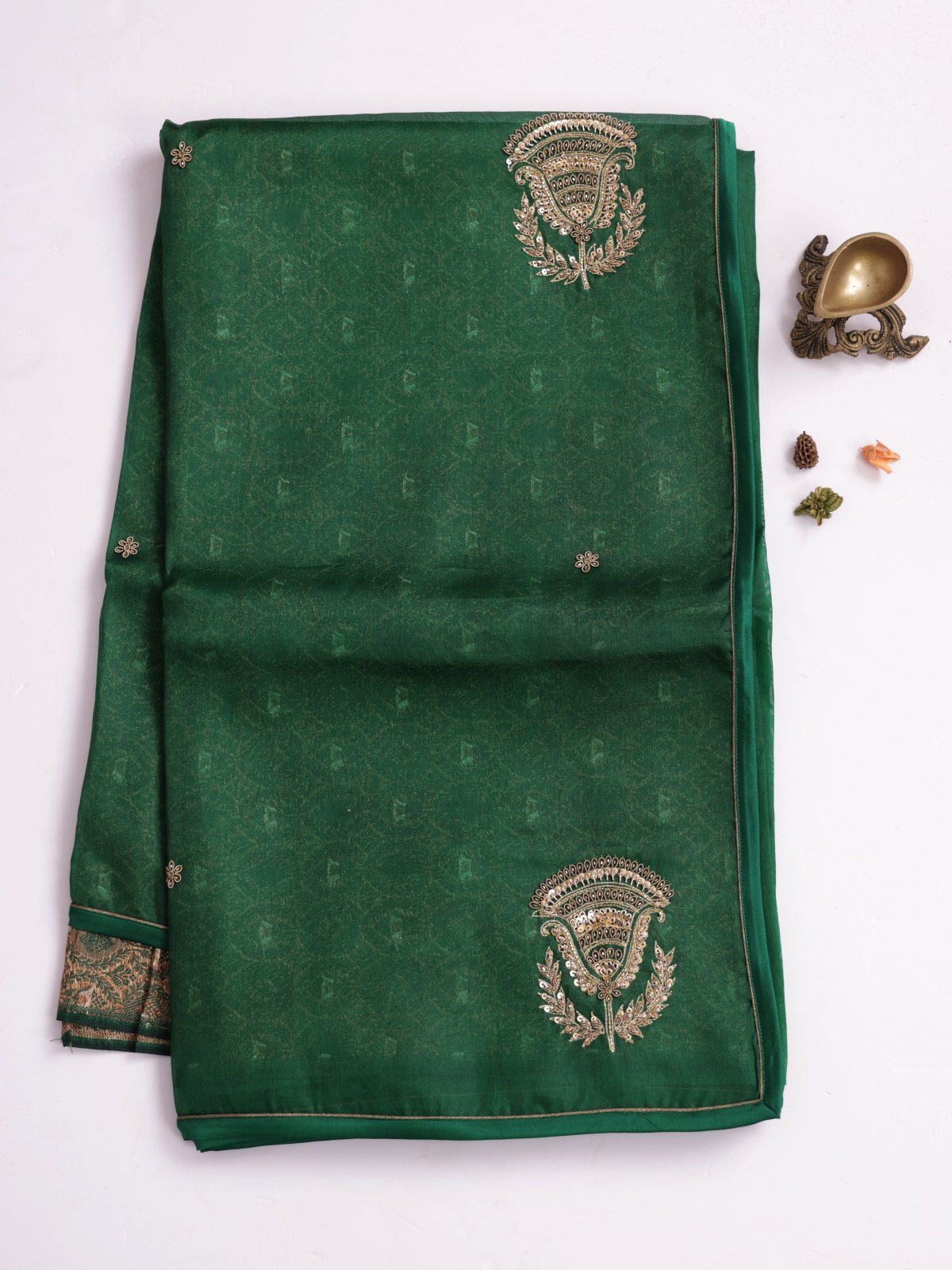 Emerald Green Embroidered Organza Silk Saree