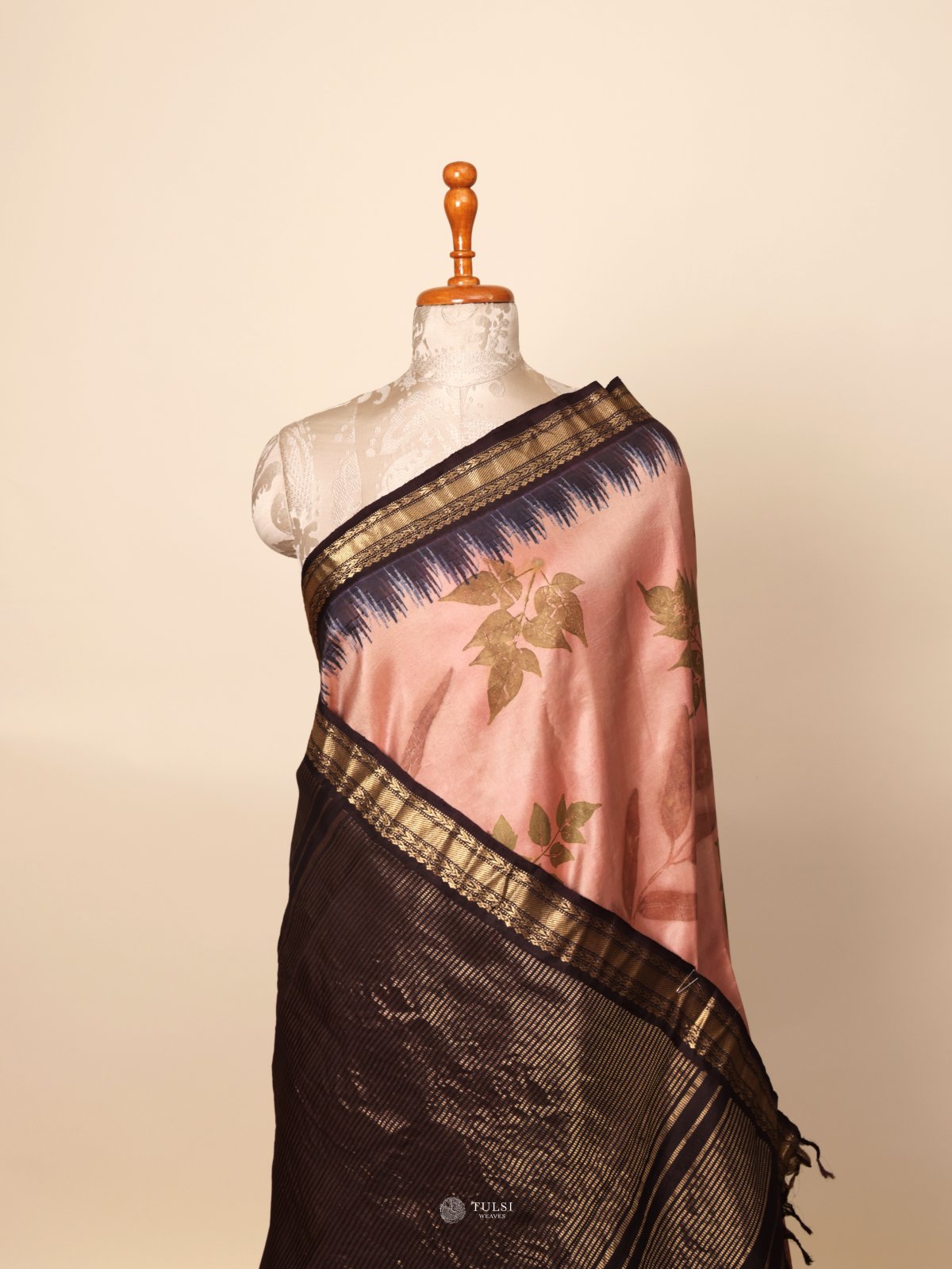 Peach Eco Print Silk Saree