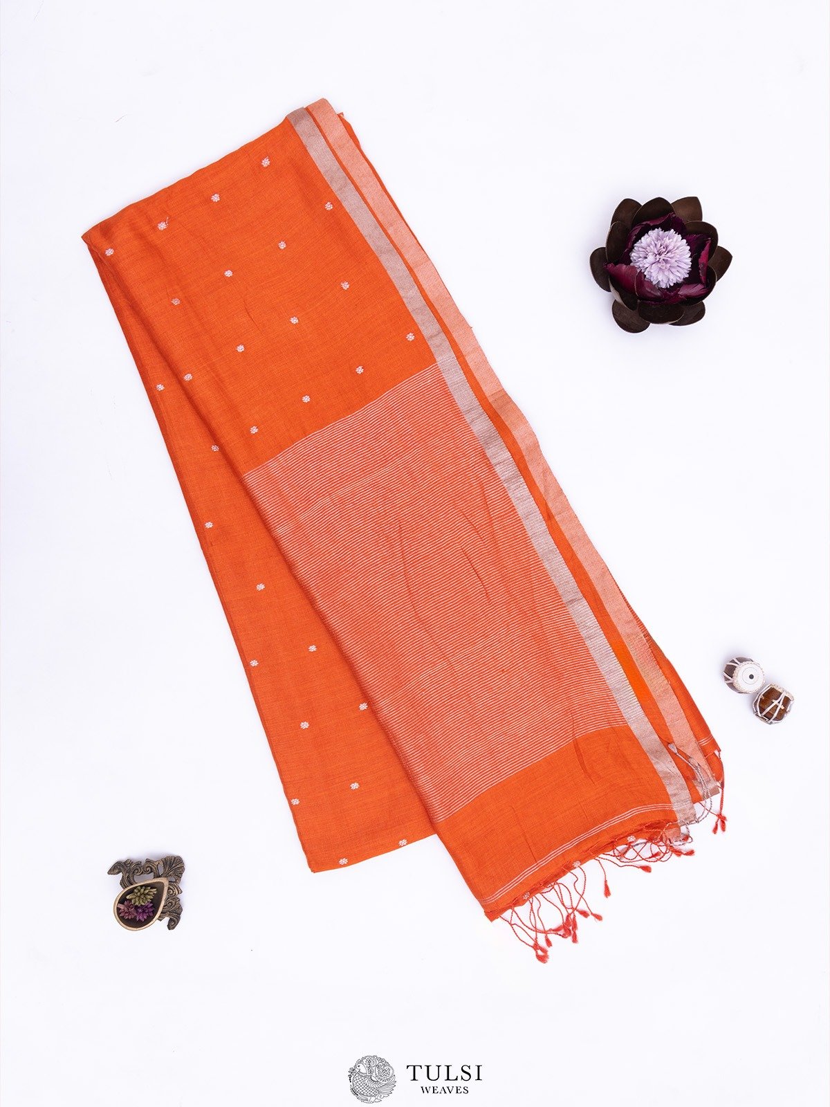 Orange Bailou Tussar Saree with Sequence Work