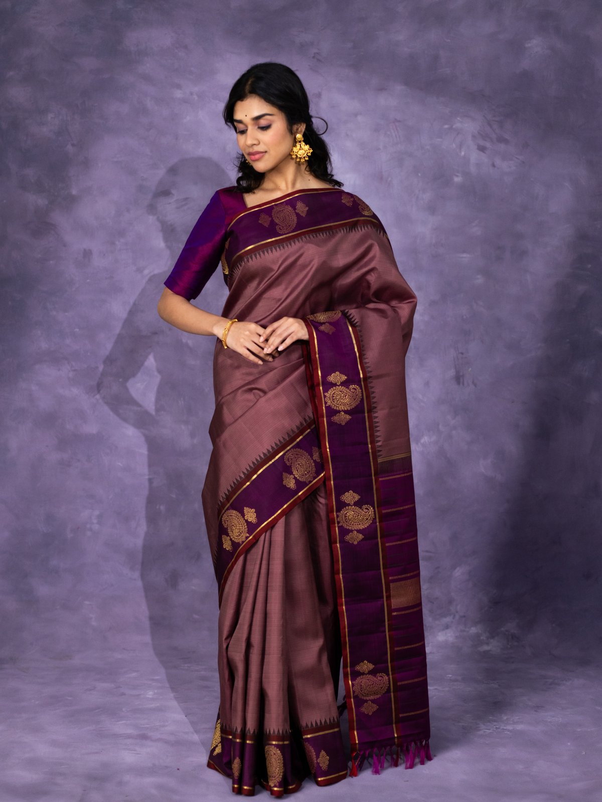  Brownish Purple Kanjeevaram Silk Saree