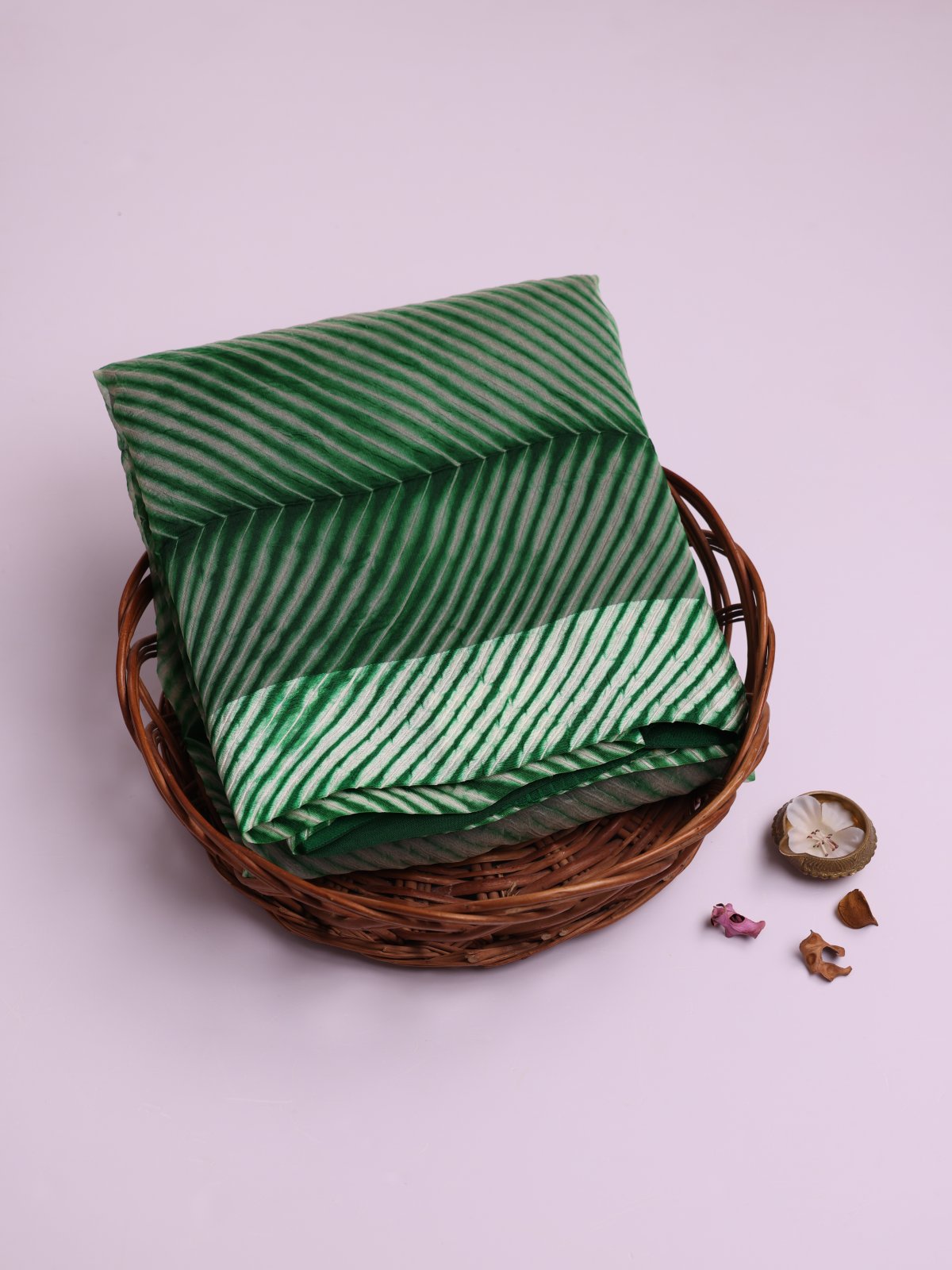 Green Printed Half And Half Organza Silk Saree With Self Satin Border