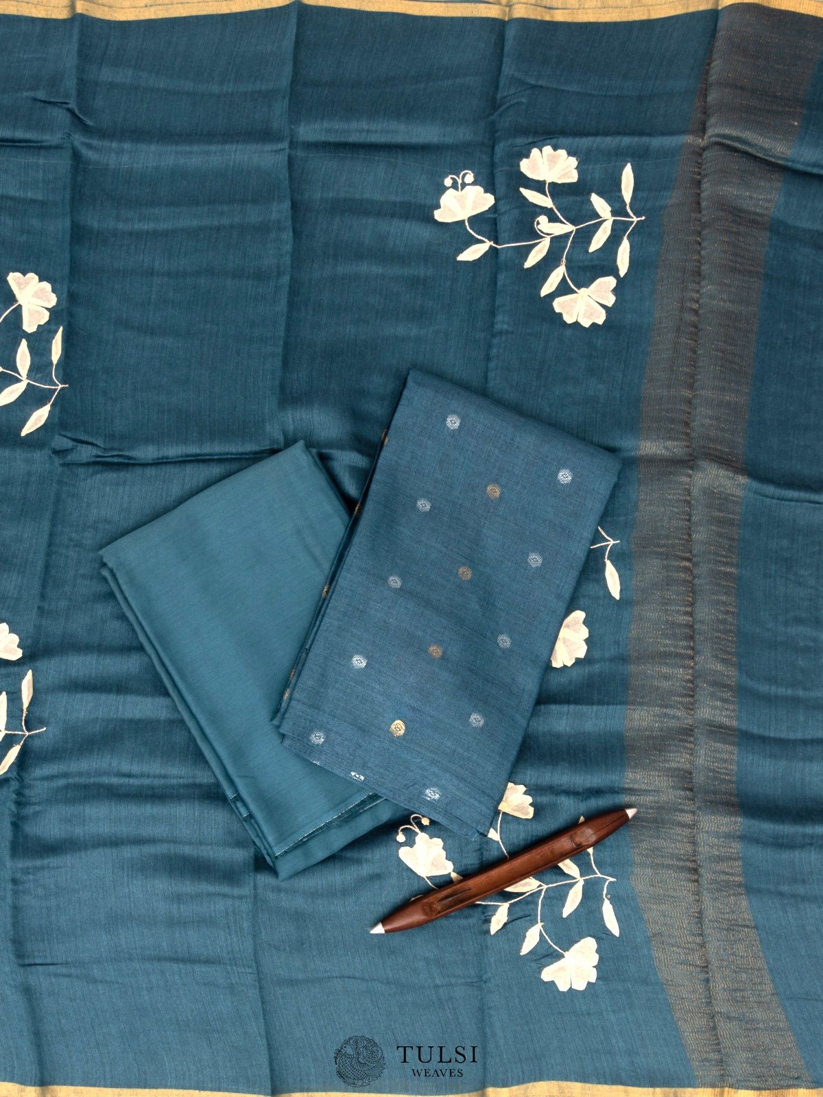 Teal Blue Tussar Salwar Material