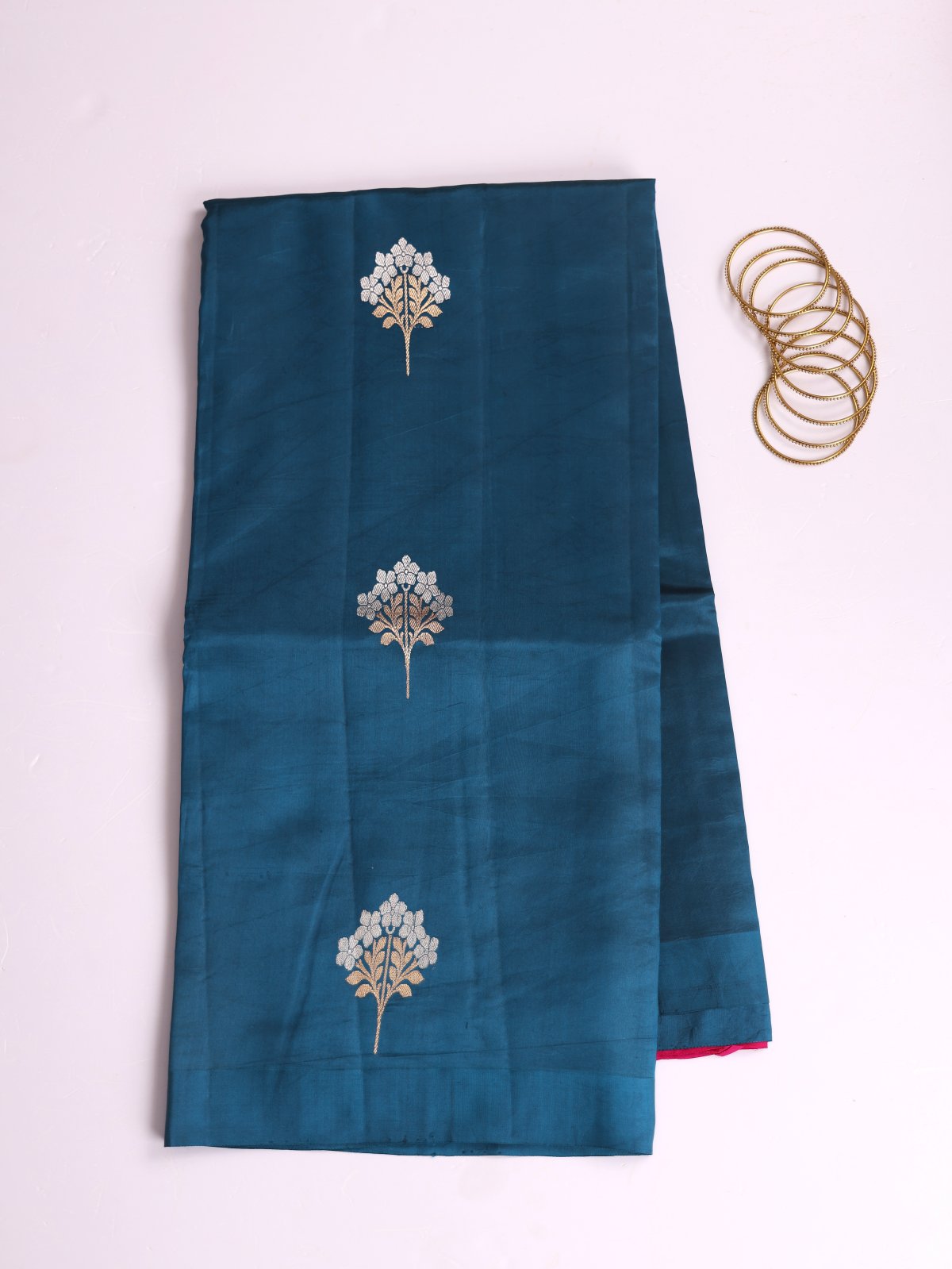 Peacock Blue Mashru Silk Saree With Satin Border