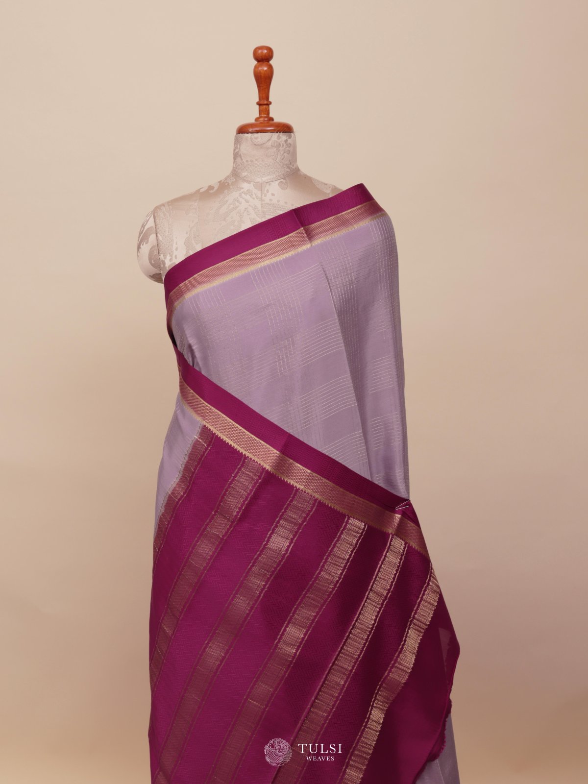 Lilac Mysore Silk Saree With Pink Border