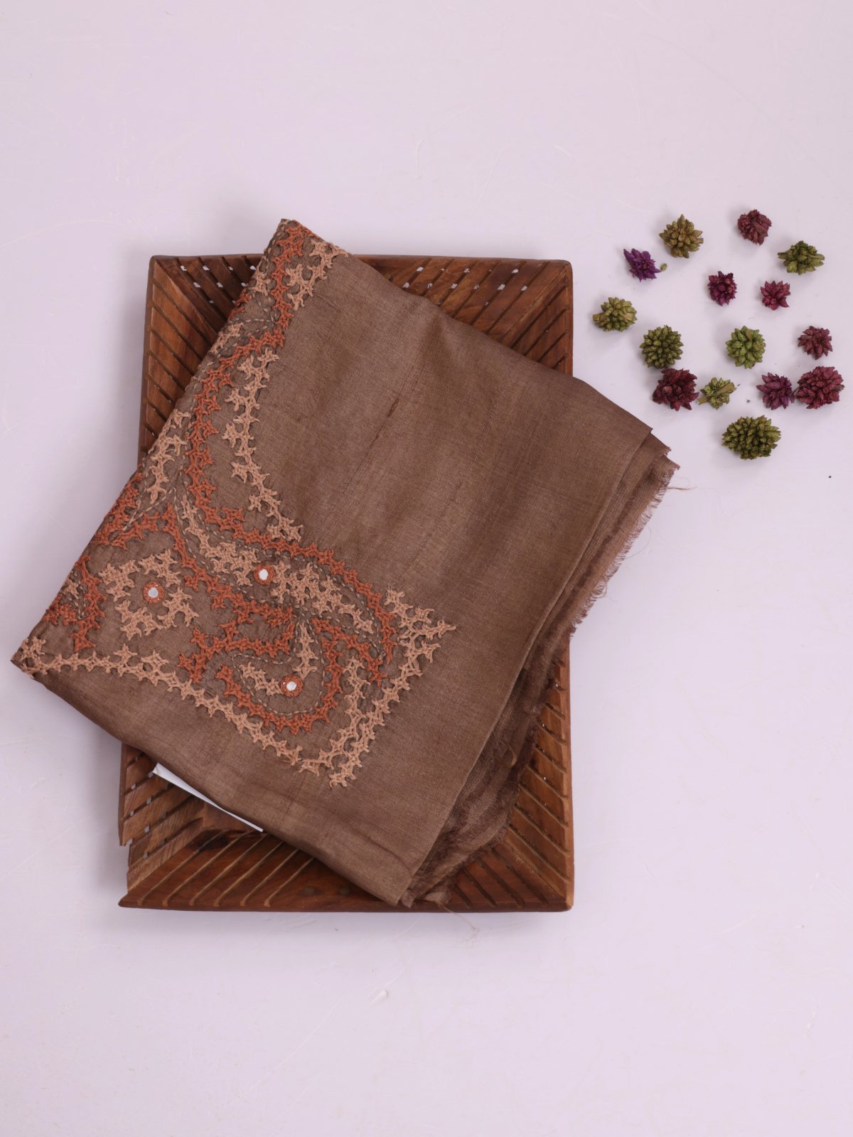 Brown Embroidered Tussar Silk Blouse