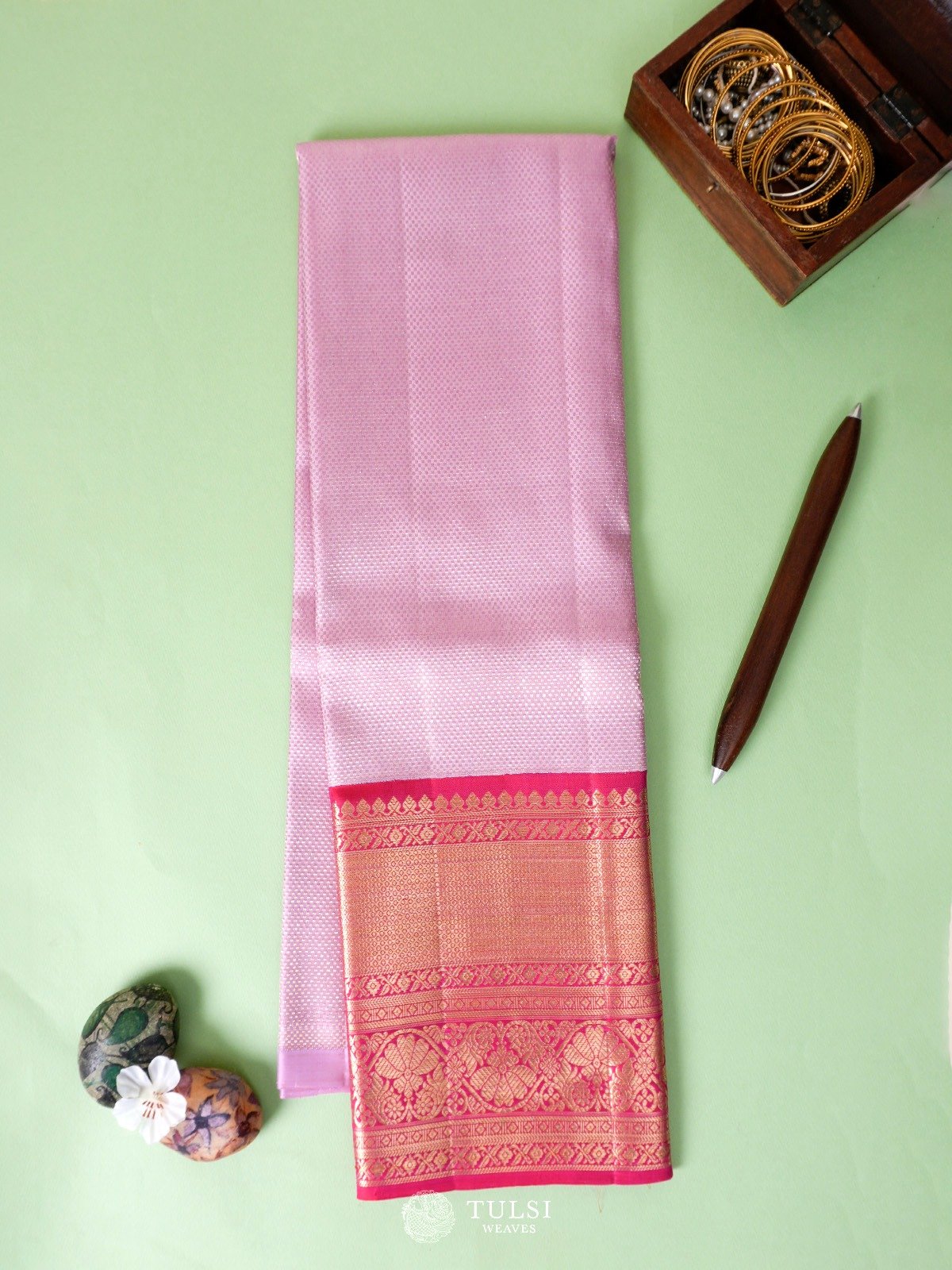 Lilac Kanjeevaram Silk Pavadai with Rani Pink Border