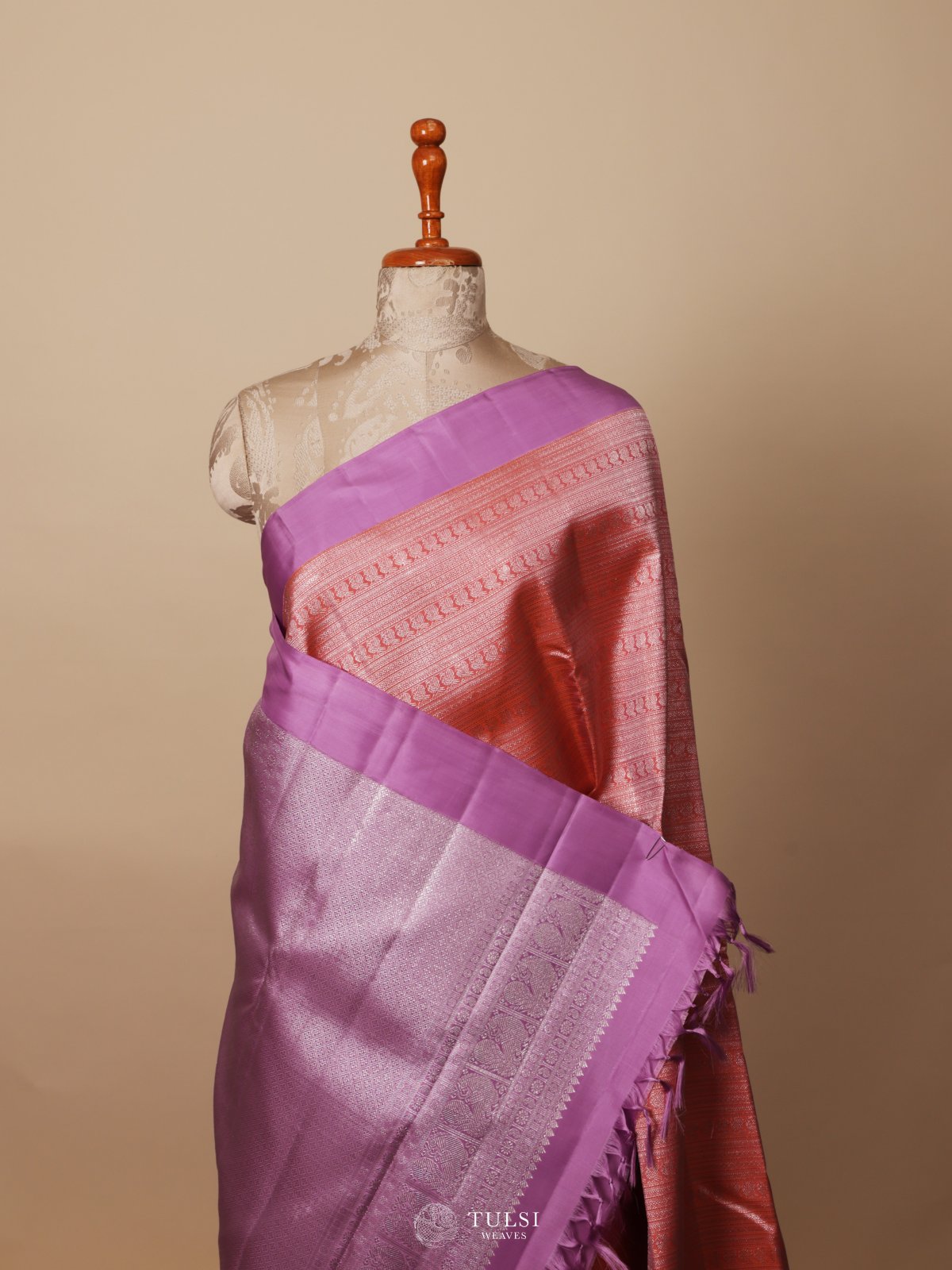Dark Peach Kanjeevaram Silk Saree