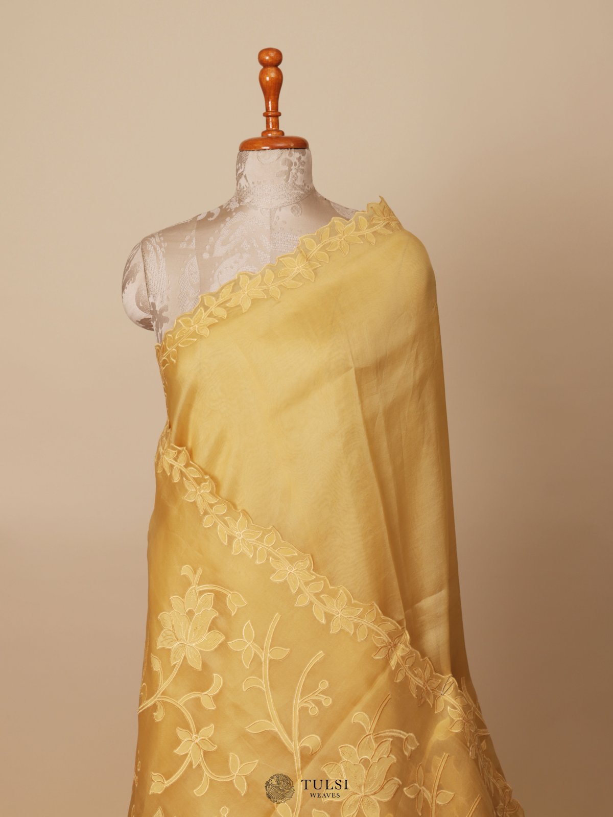 Yellow Organza Embroidery Saree