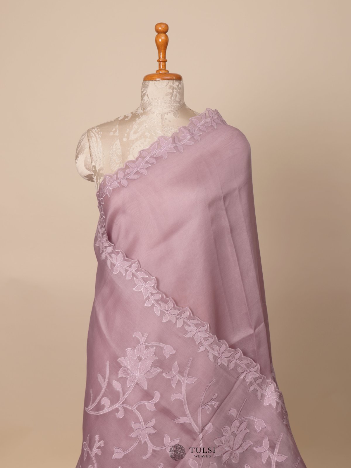 Pastel Purple Organza Embroidery Saree
