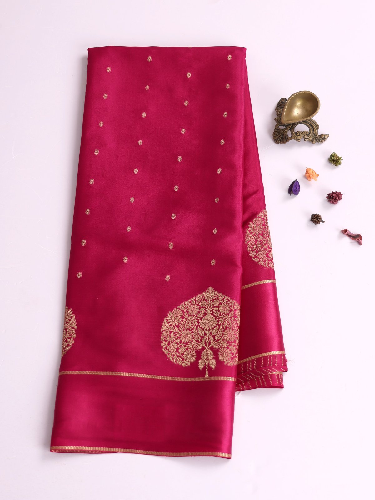 Rani Pink Mysore Silk Saree With Satin Border