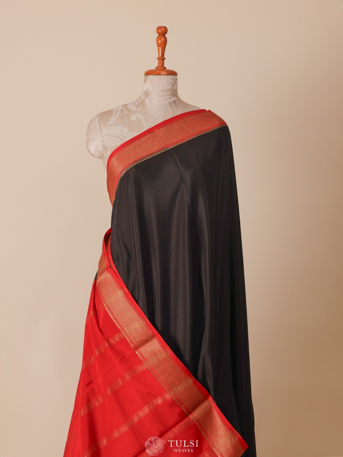 Black Mysore Silk Saree with Contrast Self Zari Border