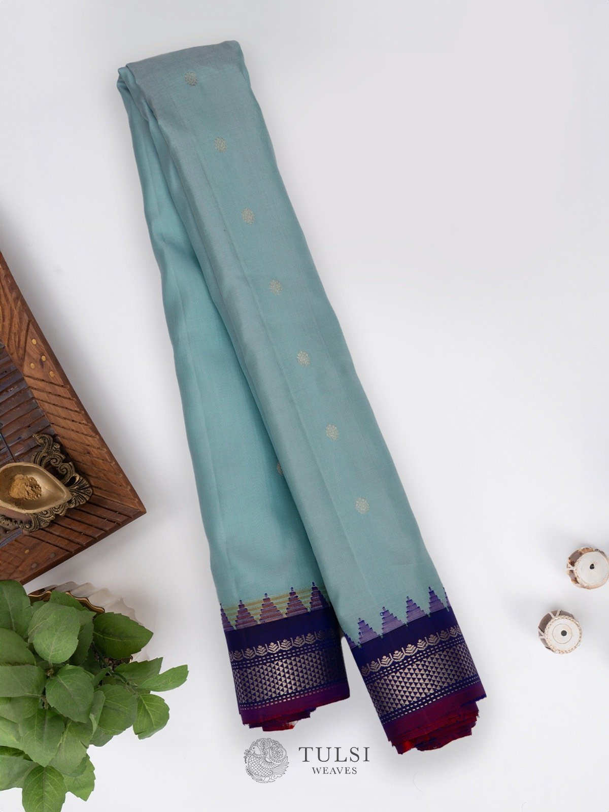 Baby Blue Gadwal Silk Saree