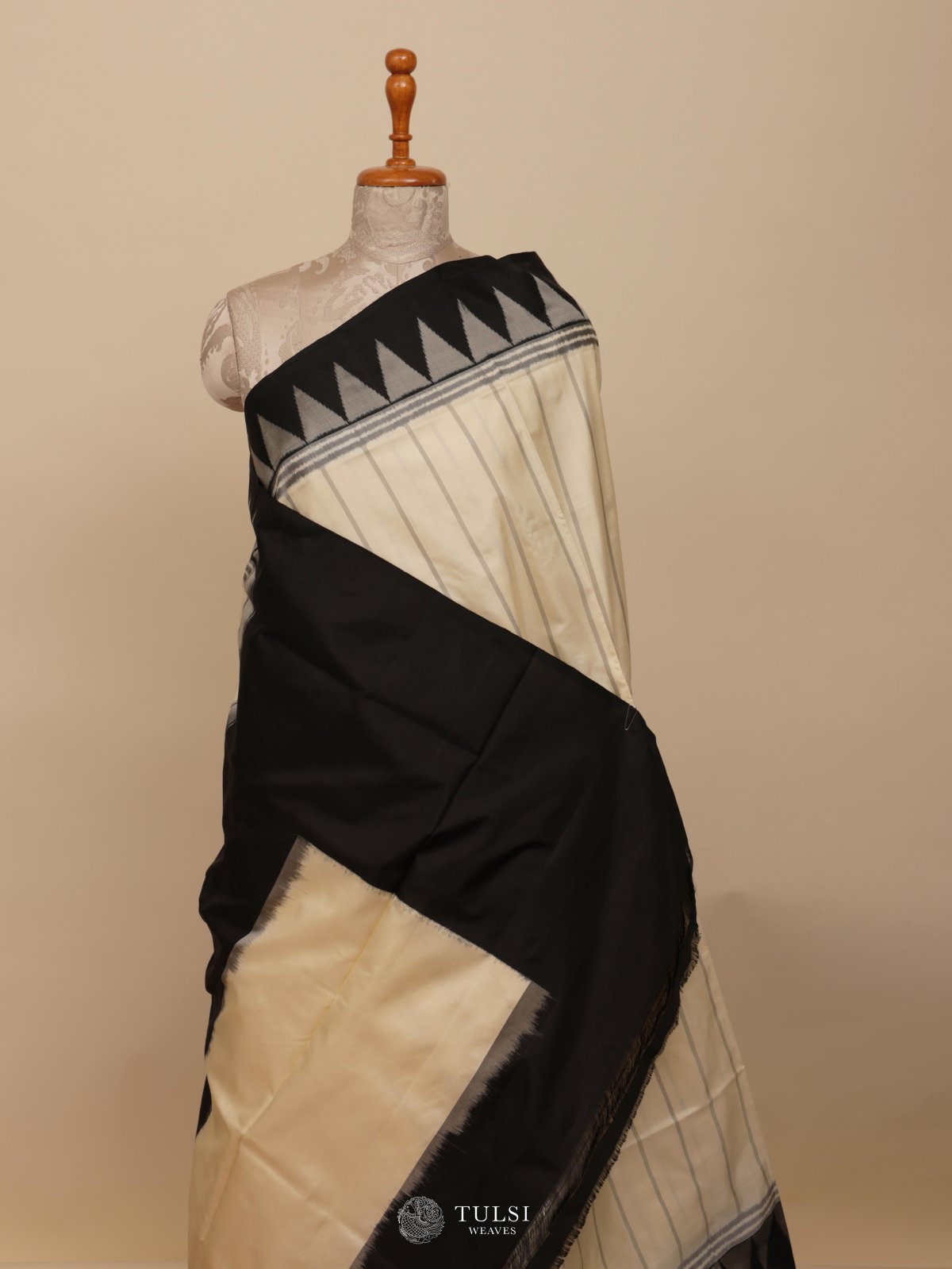 White Ikat Silk Saree