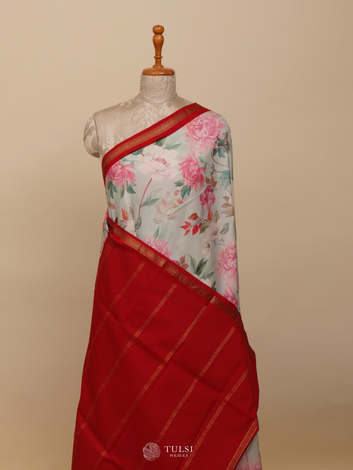 Pastel Blue Printed Kanjeevaram Silk Saree