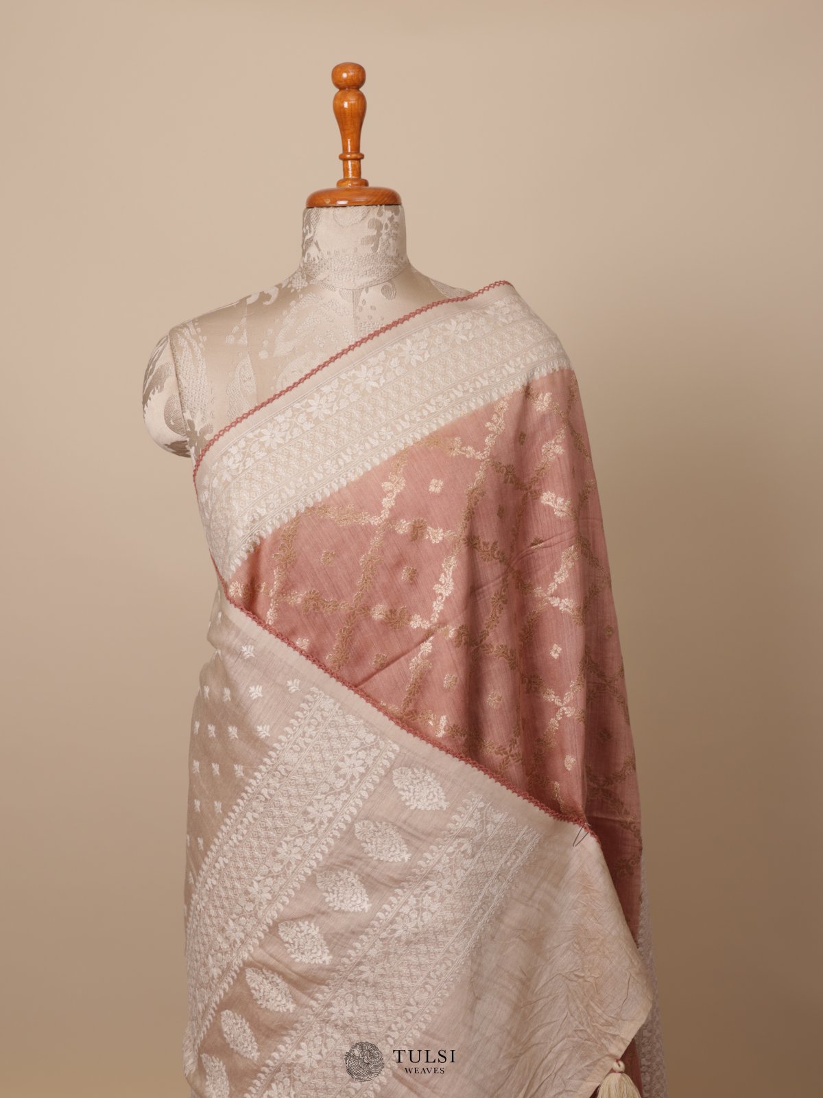Dusty Pink Munga Tussar Silk Saree