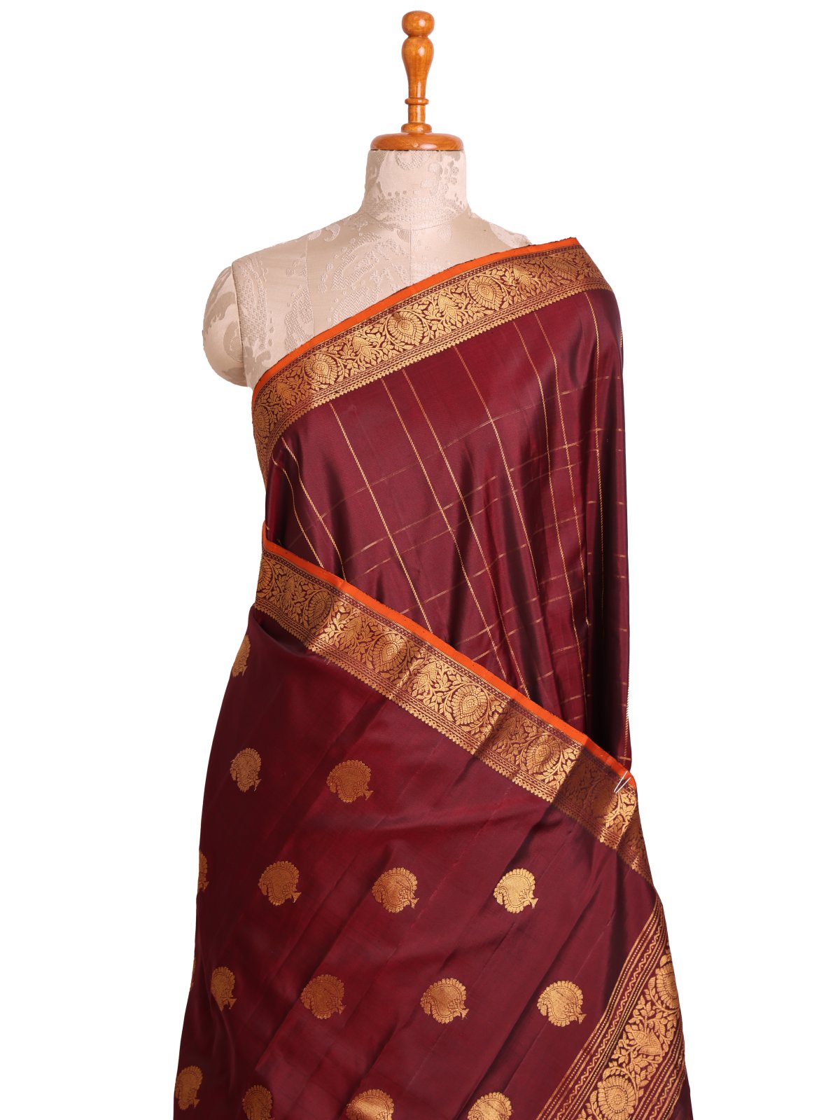 Dark Maroon Gadwal Silk Saree With Self Zari Border