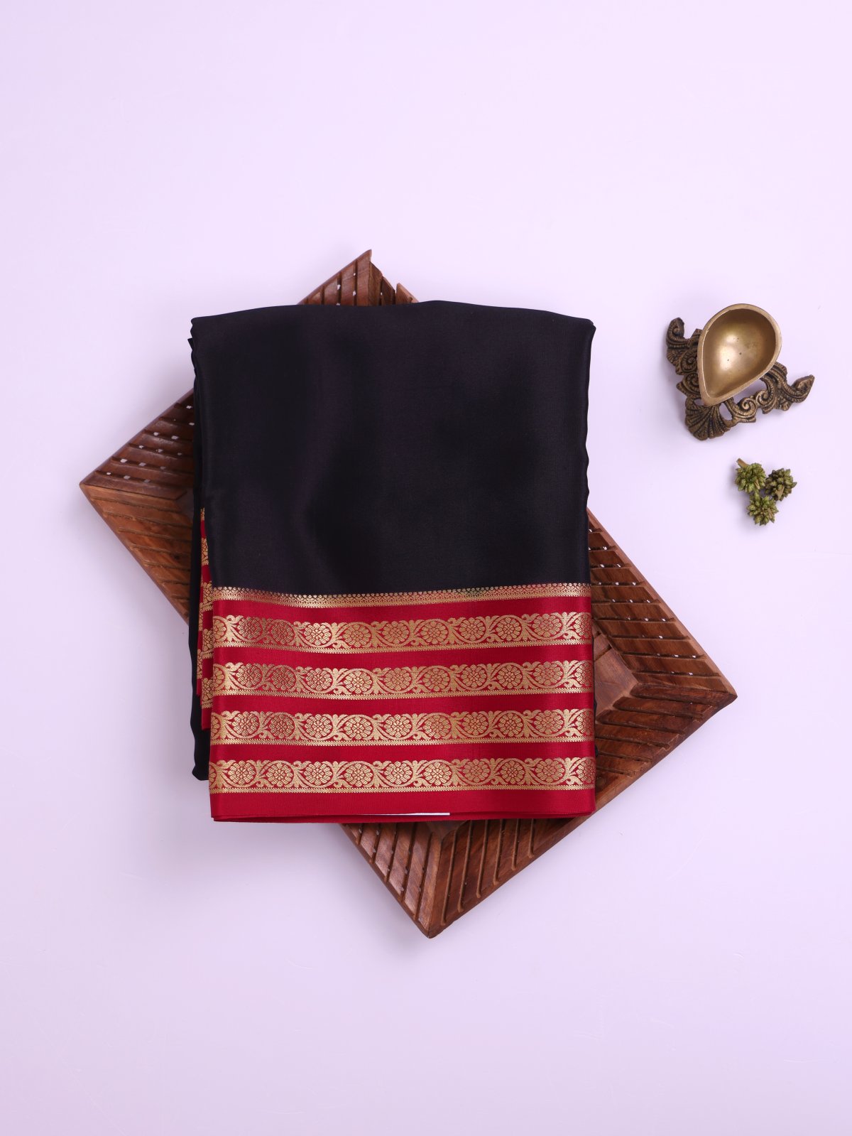 Black Mysore Silk Saree with Dark Red Zari Border