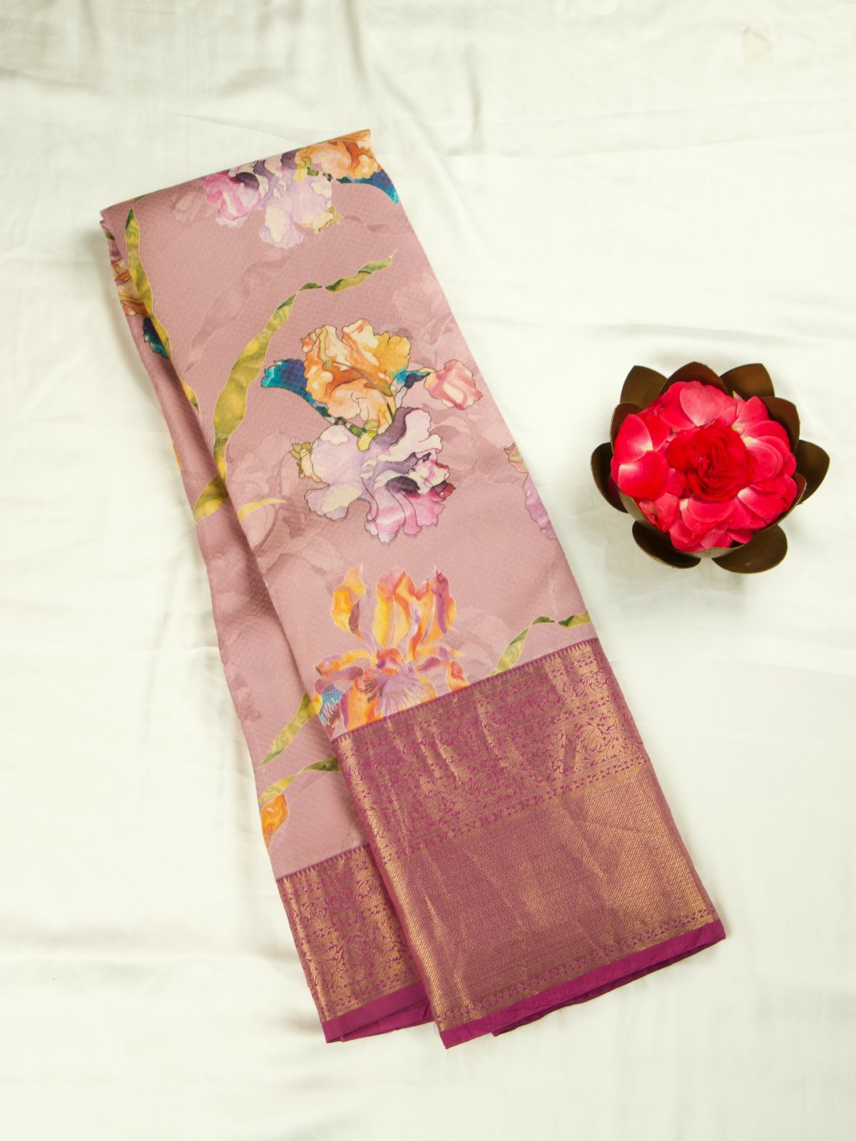 Light Lavender Kanjeevarm Printed Silk Saree