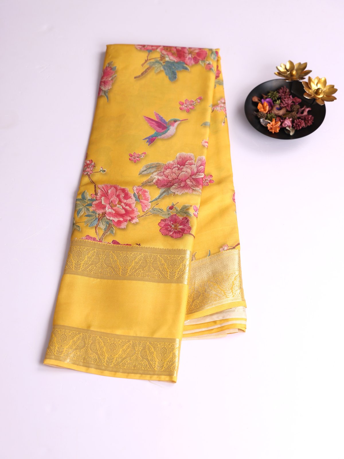 Yellow Printed Kanjeevaram Silk Saree