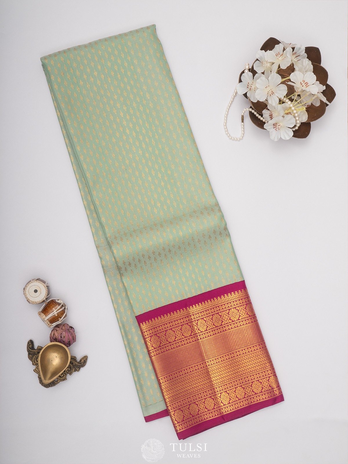 Light Sage Green Kanjeevaram Silk Pavadai