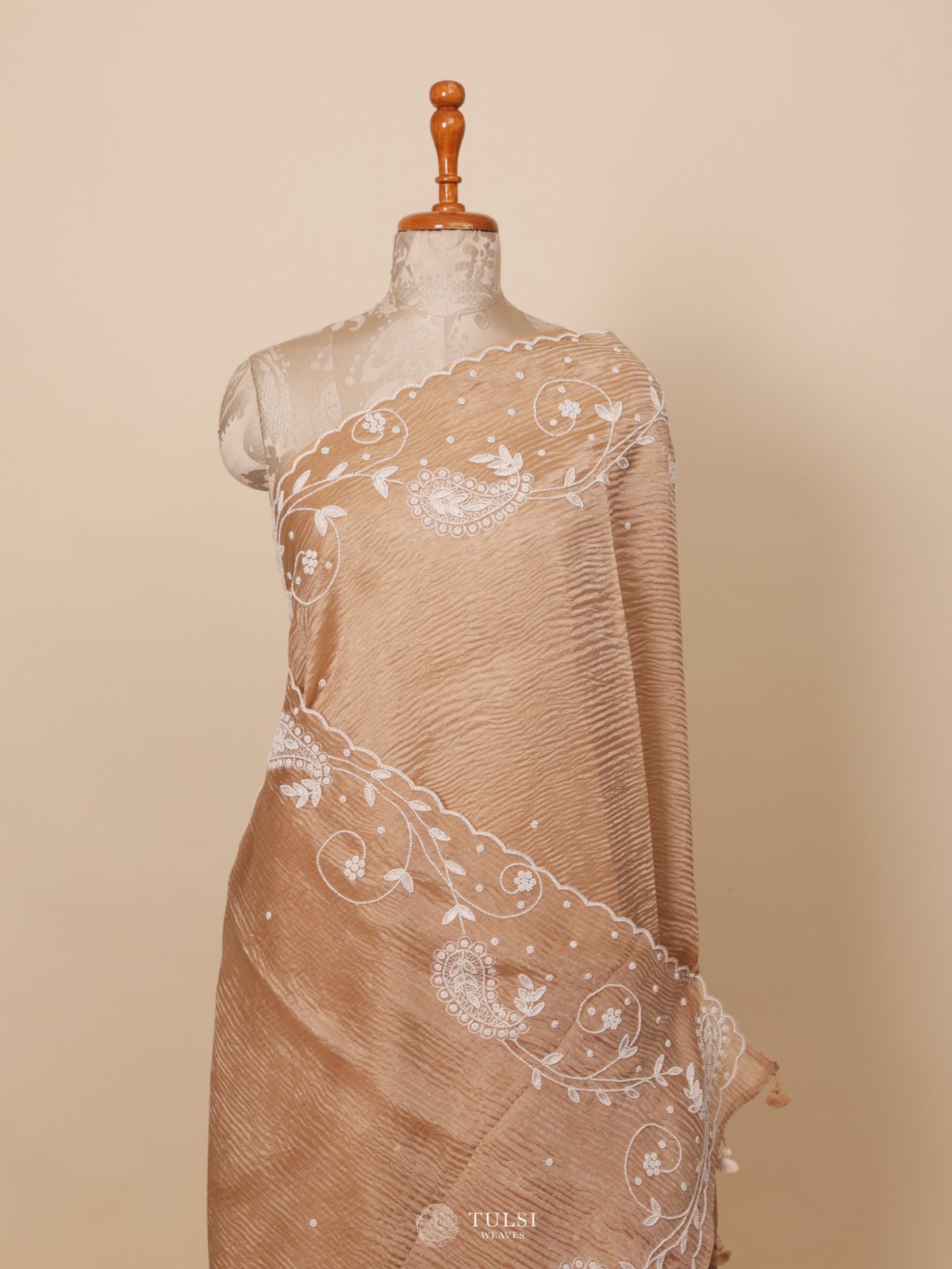 Tan Organza Silk Saree