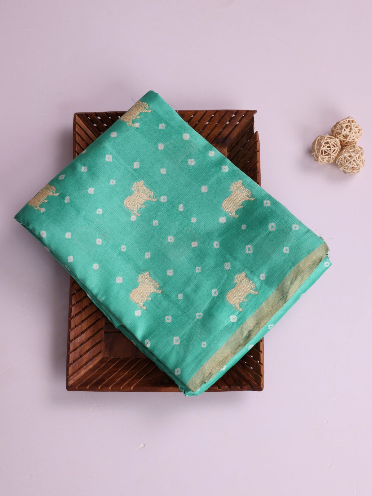 Light Turquoise Printed Chaniya Silk Saree