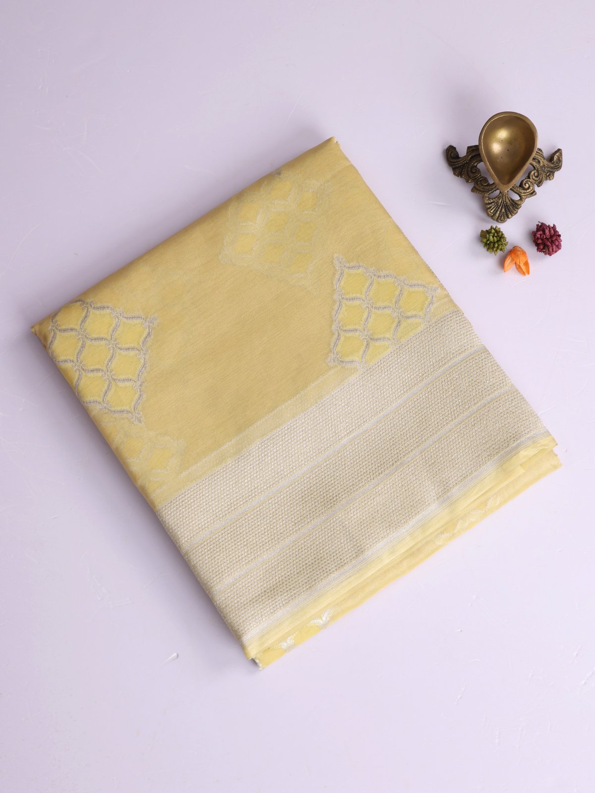 Pastel Yellow Tissue Organza Silk Saree With Zari Border