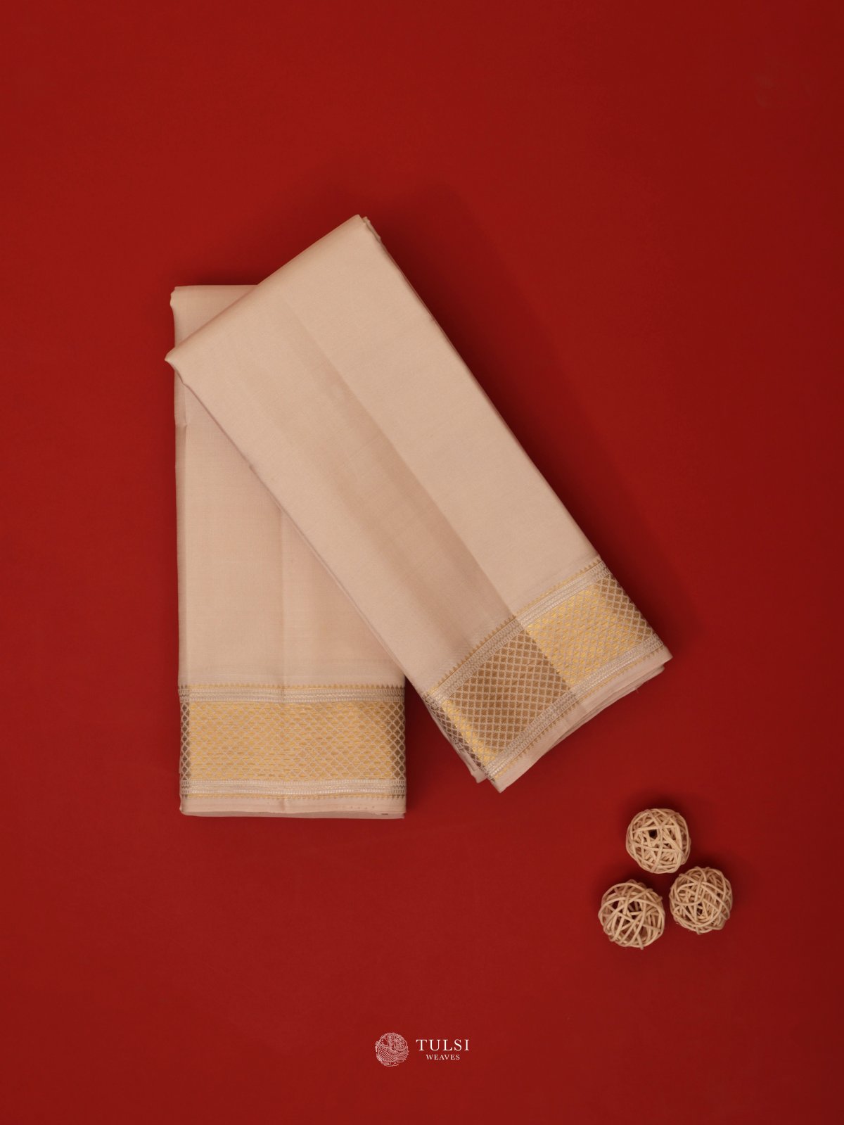 Off White Silk Dhoti and Vasthram with Zari Border
