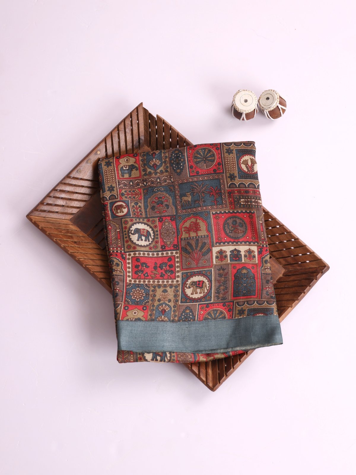 Light Brown Printed Tussar Silk Saree