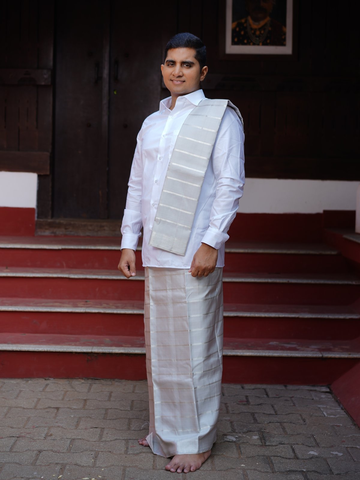 Striped Silk Dhoti With Self Border