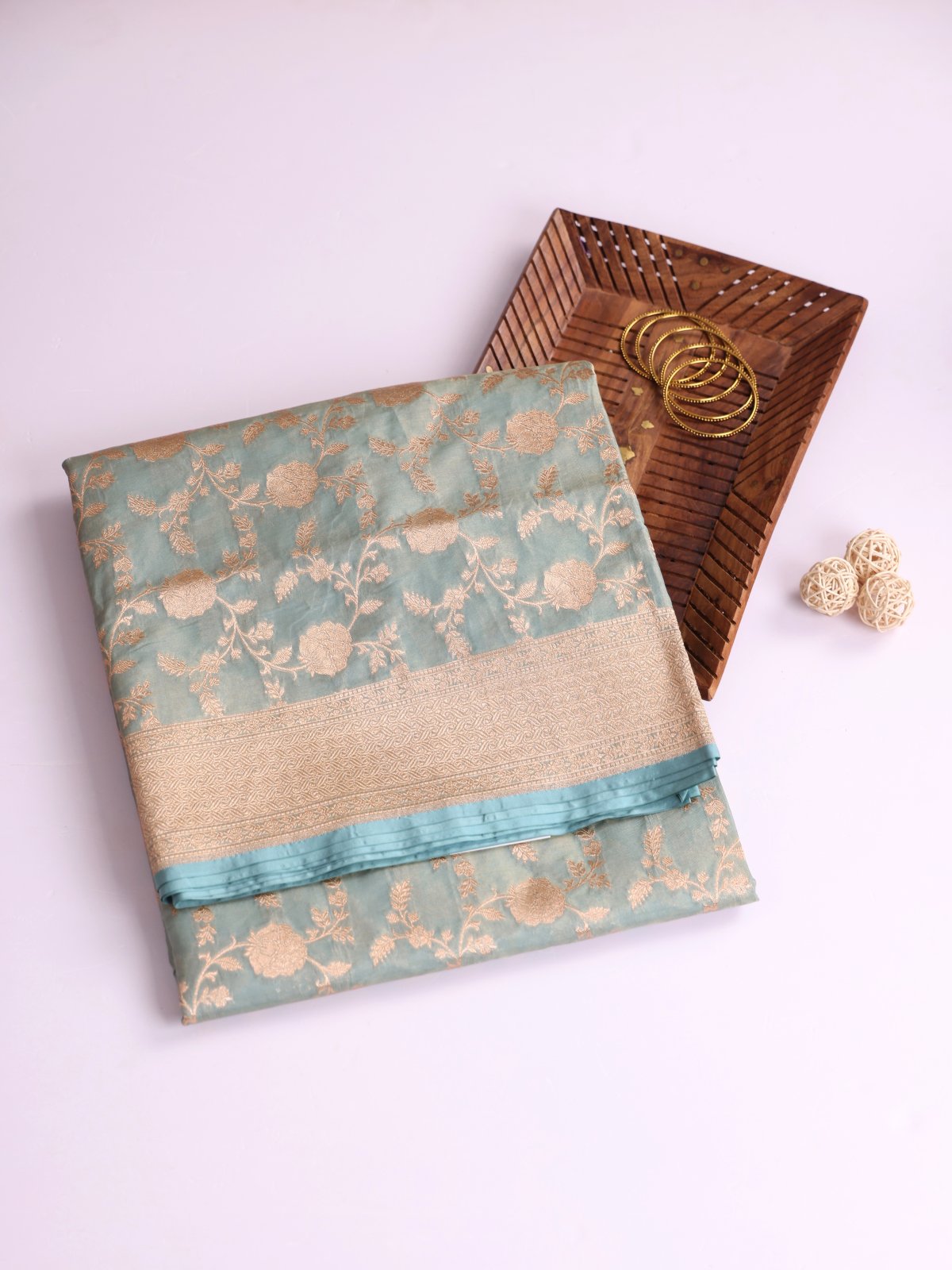Pastel Blue Tissue Banaras Silk Saree With Zari Border