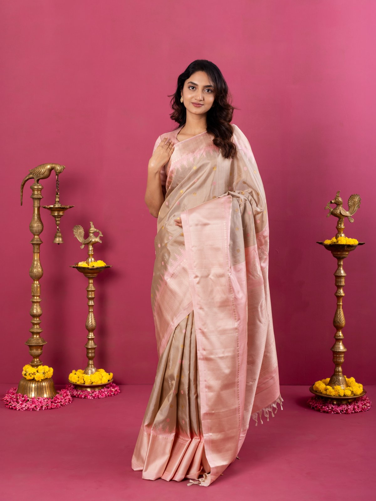 Light Taupe Gadwal Silk Saree