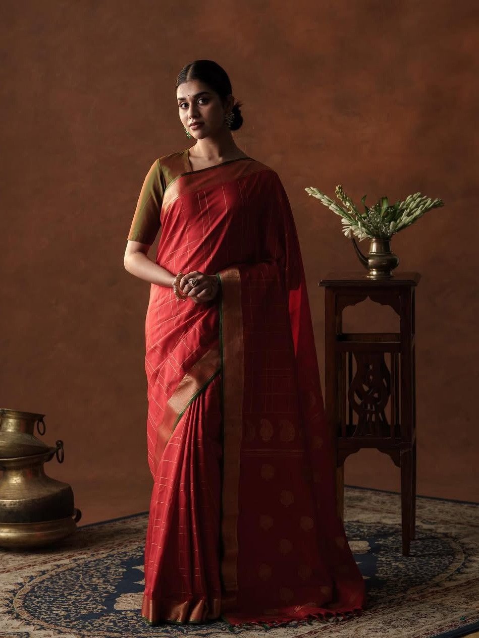 Red Gadwal Silk Saree 
