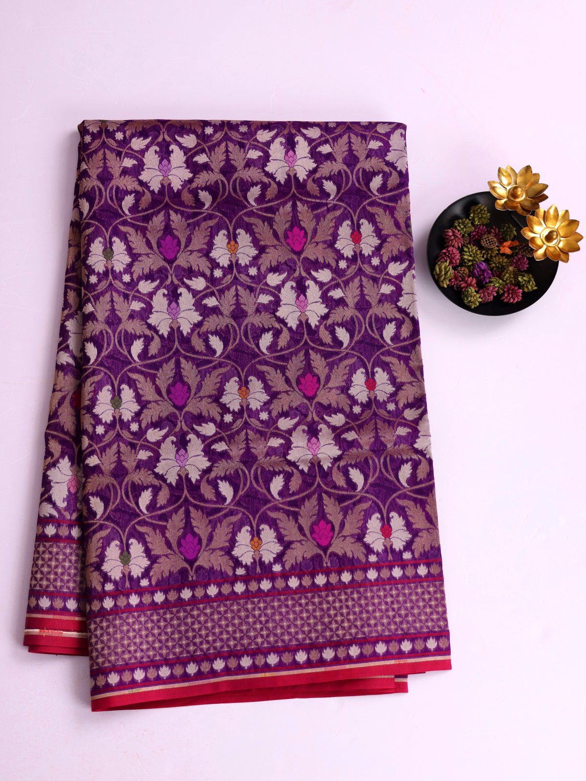 Violet Kora Banaras Silk Saree