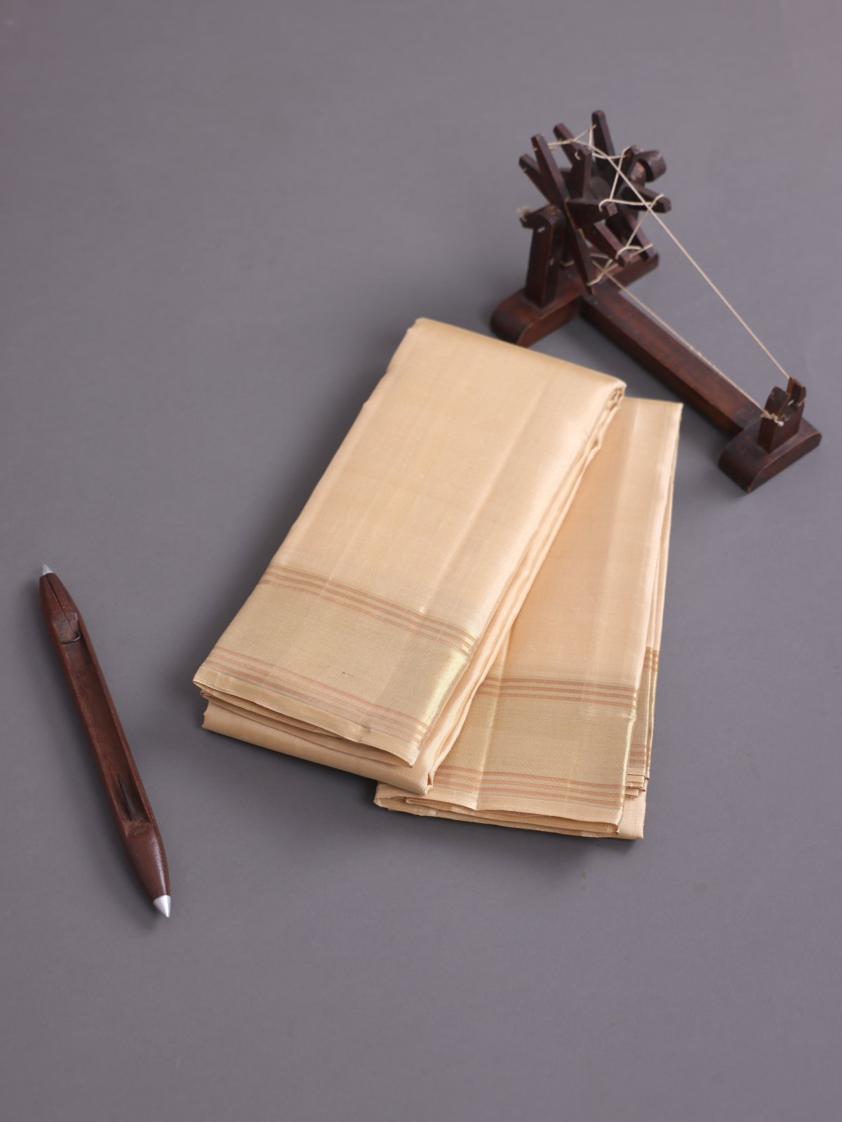 Dark Beige Silk Dhoti And Vasthram With Zari Border